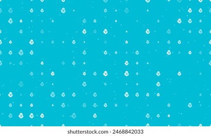 Seamless background pattern of evenly spaced white gorilla head symbols of different sizes and opacity. Vector illustration on cyan background with stars