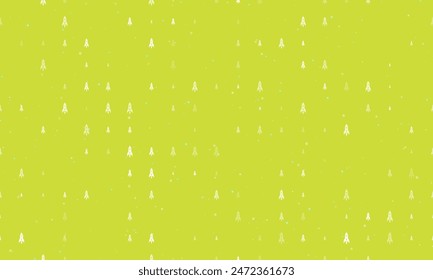 Seamless background pattern of evenly spaced white rockets of different sizes and opacity. Vector illustration on lime background with stars