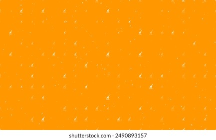 Seamless background pattern of evenly spaced white wild giraffe symbols of different sizes and opacity. Vector illustration on orange background with stars