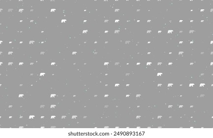 Seamless background pattern of evenly spaced white bear symbols of different sizes and opacity. Vector illustration on gray background with stars