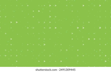 Seamless background pattern of evenly spaced white greater symbols of different sizes and opacity. Vector illustration on light green background with stars