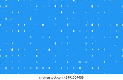 Seamless background pattern of evenly spaced white a large bottle of water symbols of different sizes and opacity. Vector illustration on blue background with stars