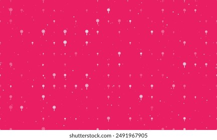Seamless background pattern of evenly spaced white chamomile symbols of different sizes and opacity. Vector illustration on pink background with stars