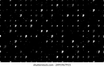 Seamless background pattern of evenly spaced white Voodoo Doll symbols of different sizes and opacity. Vector illustration on black background with stars