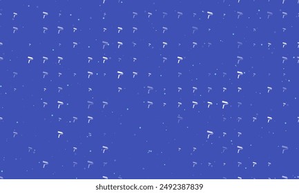 Seamless background pattern of evenly spaced white paint roller symbols of different sizes and opacity. Vector illustration on indigo background with stars