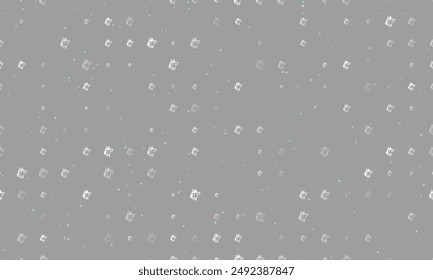 Seamless background pattern of evenly spaced white wolf heads of different sizes and opacity. Vector illustration on gray background with stars