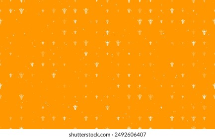 Seamless background pattern of evenly spaced white giraffe head symbols of different sizes and opacity. Vector illustration on orange background with stars
