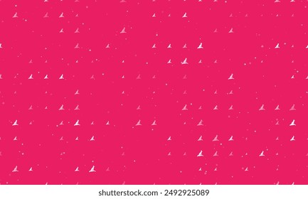 Seamless background pattern of evenly spaced white fox symbols of different sizes and opacity. Vector illustration on pink background with stars