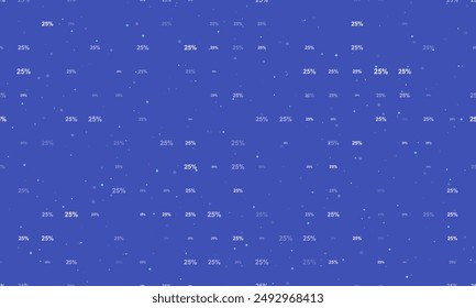 Seamless background pattern of evenly spaced white 25 percent symbols of different sizes and opacity. Vector illustration on indigo background with stars