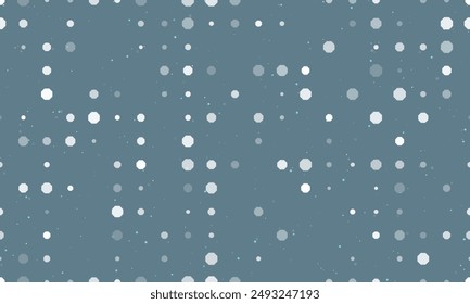 Seamless background pattern of evenly spaced white octagon symbols of different sizes and opacity. Vector illustration on blue gray background with stars