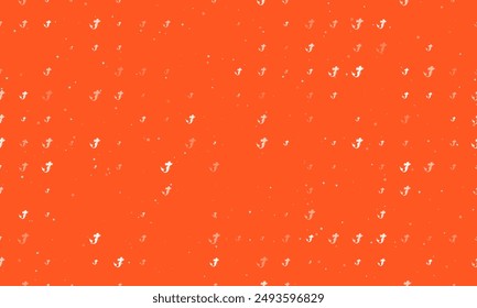 Seamless background pattern of evenly spaced white mermaid symbols of different sizes and opacity. Vector illustration on deep orange background with stars