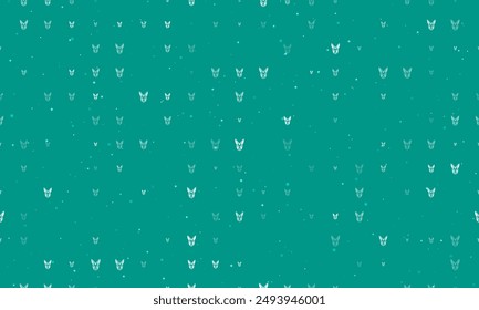 Seamless background pattern of evenly spaced white hare's head symbols of different sizes and opacity. Vector illustration on teal background with stars