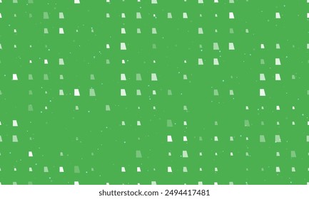 Seamless background pattern of evenly spaced white trapezium symbols of different sizes and opacity. Vector illustration on green background with stars