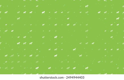 Seamless background pattern of evenly spaced white wolf symbols of different sizes and opacity. Vector illustration on light green background with stars