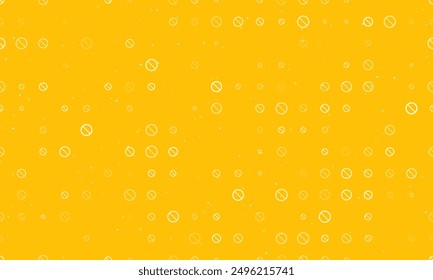 Seamless background pattern of evenly spaced white no parking signs of different sizes and opacity. Vector illustration on amber background with stars