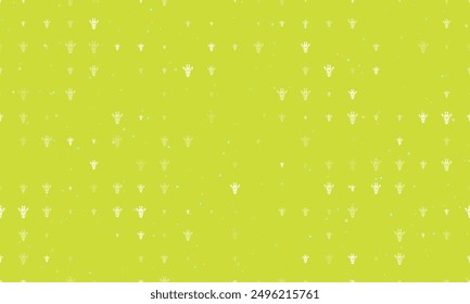 Seamless background pattern of evenly spaced white giraffe head symbols of different sizes and opacity. Vector illustration on lime background with stars