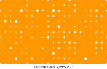 Patrón de fondo sin fisuras de símbolos nonagon blancos uniformemente espaciados de diferentes tamaños y opacidad. Ilustración vectorial sobre fondo naranja con estrellas