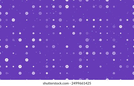 Seamless background pattern of evenly spaced white milling disc symbols of different sizes and opacity. Vector illustration on deep purple background with stars