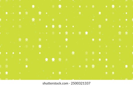 Seamless background pattern of evenly spaced white spirit ball symbols of different sizes and opacity. Vector illustration on lime background with stars