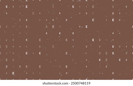Seamless background pattern of evenly spaced white capital letter E symbols of different sizes and opacity. Vector illustration on brown background with stars