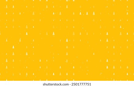 Seamless background pattern of evenly spaced white rockets of different sizes and opacity. Vector illustration on amber background with stars