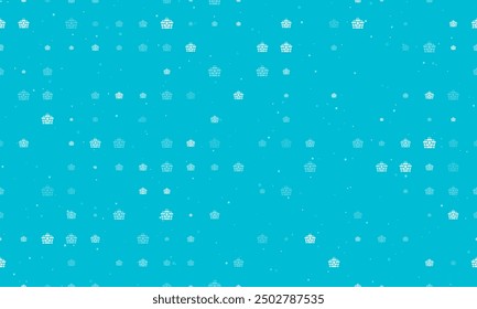 Motif harmonieux d'arrière-plan de symboles de coffre au trésor blanc uniformément espacés de différentes tailles et opacité. Illustration vectorielle sur fond cyan avec étoiles