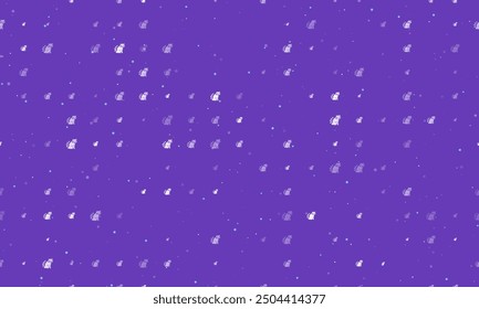 Seamless background pattern of evenly spaced white raccoon symbols of different sizes and opacity. Vector illustration on deep purple background with stars