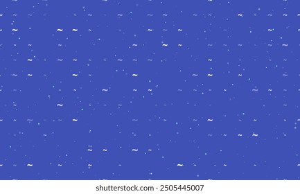 Seamless background pattern of evenly spaced white tilde symbols of different sizes and opacity. Vector illustration on indigo background with stars