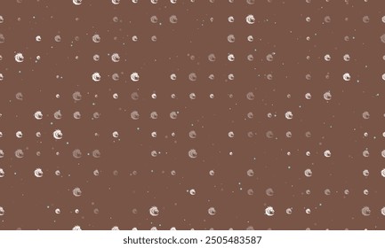 Seamless background pattern of evenly spaced white dragon's head symbols of different sizes and opacity. Vector illustration on brown background with stars