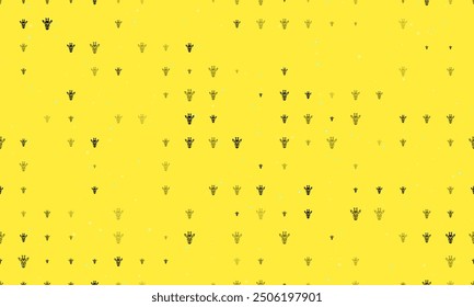 Seamless background pattern of evenly spaced black giraffe head symbols of different sizes and opacity. Vector illustration on yellow background with stars
