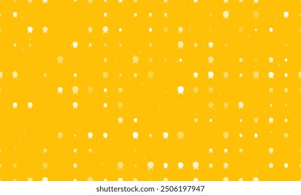 Seamless background pattern of evenly spaced white spirit ball symbols of different sizes and opacity. Vector illustration on amber background with stars