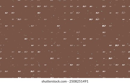 Seamless background pattern of evenly spaced white rhinoceros symbols of different sizes and opacity. Vector illustration on brown background with stars