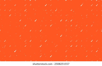 Seamless background pattern of evenly spaced white up arrows of different sizes and opacity. Vector illustration on deep orange background with stars