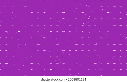 Seamless background pattern of evenly spaced white electric car symbols of different sizes and opacity. Vector illustration on purple background with stars