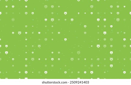 Padrão de fundo uniforme de símbolos de cabeça de urso branco uniformemente espaçados de diferentes tamanhos e opacidade. Ilustração vetorial no fundo verde claro com estrelas