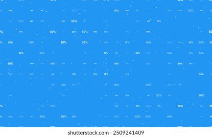 Seamless background pattern of evenly spaced white 50 percent symbols of different sizes and opacity. Vector illustration on blue background with stars