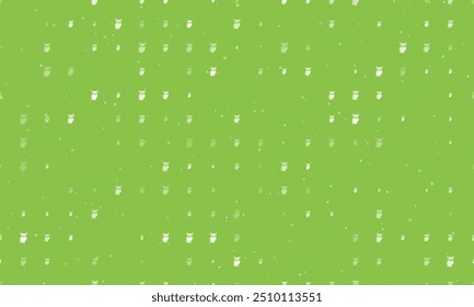 Seamless background pattern of evenly spaced white owl symbols of different sizes and opacity. Vector illustration on light green background with stars