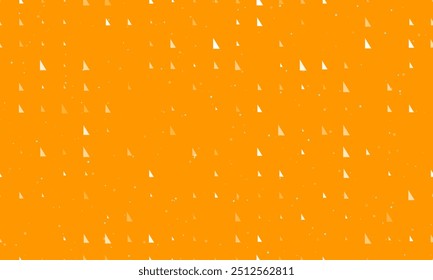 Padrão de plano de fundo uniforme de símbolos de triângulo retângulos brancos com espaçamento uniforme de diferentes tamanhos e opacidade. Ilustração vetorial no plano de fundo laranja com estrelas