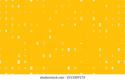 Seamless background pattern of evenly spaced white ace of heart cards of different sizes and opacity. Vector illustration on amber background with stars