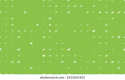 Seamless background pattern of evenly spaced white frog symbols of different sizes and opacity. Vector illustration on light green background with stars