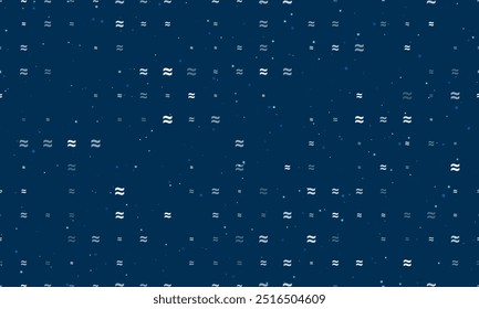 Nahtloses Hintergrundmuster aus gleichmäßig verteiltem Weiß, das annähernd gleiche Symbole verschiedener Größen und Deckkraft aufweist. Vektorgrafik auf dunkelblauem Hintergrund mit Sternen