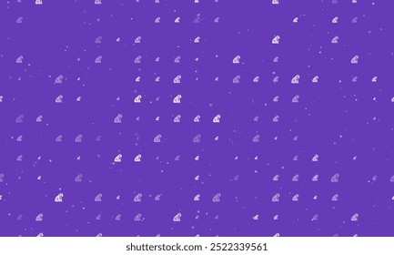 Padrão de fundo uniforme de símbolos de tigre sentado branco uniformemente espaçados de diferentes tamanhos e opacidade. Ilustração vetorial em fundo roxo profundo com estrelas