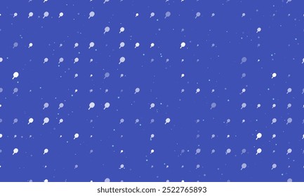 Seamless background pattern of evenly spaced white table tennis symbols of different sizes and opacity. Vector illustration on indigo background with stars