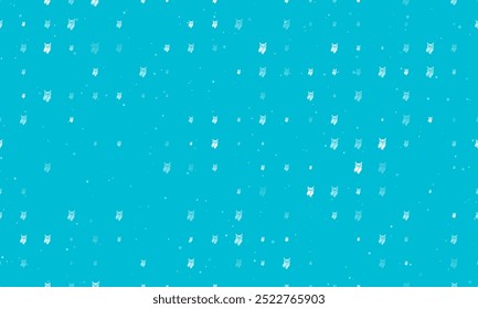 Padrão de fundo sem emenda de símbolos de coruja branca uniformemente espaçados de diferentes tamanhos e opacidade. Ilustração vetorial no plano de fundo ciano com estrelas