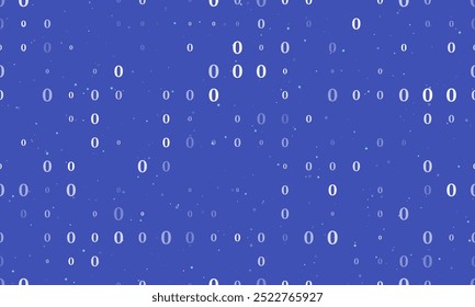 Seamless background pattern of evenly spaced white number zero symbols of different sizes and opacity. Vector illustration on indigo background with stars