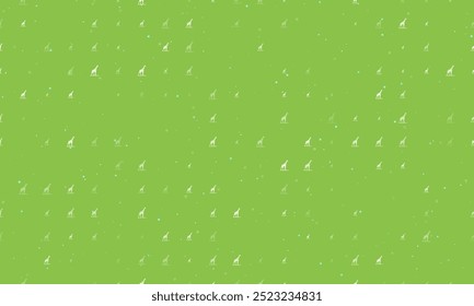 Seamless background pattern of evenly spaced white wild giraffe symbols of different sizes and opacity. Vector illustration on light green background with stars