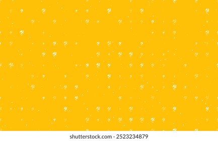 Seamless background pattern of evenly spaced white dragon symbols of different sizes and opacity. Vector illustration on amber background with stars