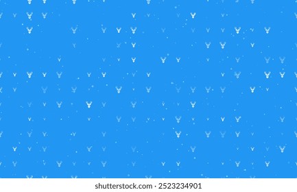 Seamless background pattern of evenly spaced white deer head symbols of different sizes and opacity. Vector illustration on blue background with stars