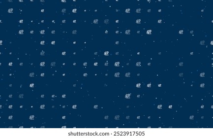 Padrão de fundo uniforme de símbolos de tigre branco uniformemente espaçados de diferentes tamanhos e opacidade. Ilustração vetorial sobre fundo azul escuro com estrelas