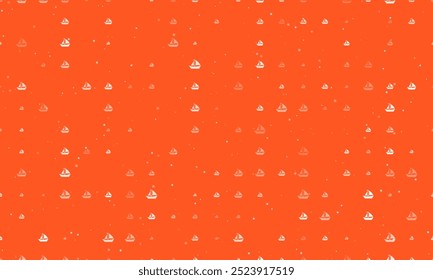 Padrão de fundo sem emenda de símbolos de veleiro branco uniformemente espaçados de diferentes tamanhos e opacidade. Ilustração vetorial em fundo laranja profundo com estrelas